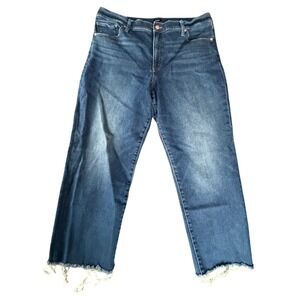 Express High Rise Straight Cropped Ankle Jeans Women 16 Blue Raw Hem‎ Minimalist